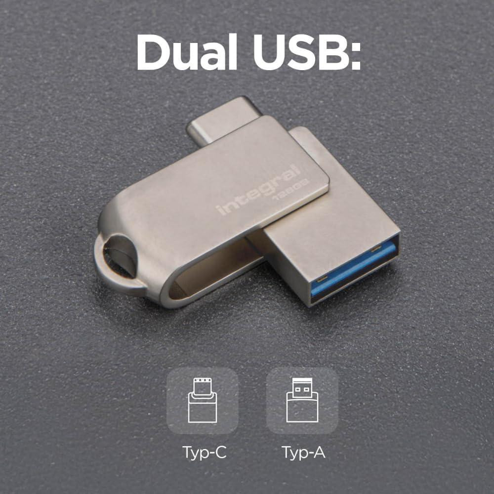 Флешка Integral 360-Dual 256GB сірий USB 3.2 Gen1 Type-A/Type-C металевий 5Gbps OTG для ноутбука смартфона iPhone iPad Київ - фото 2