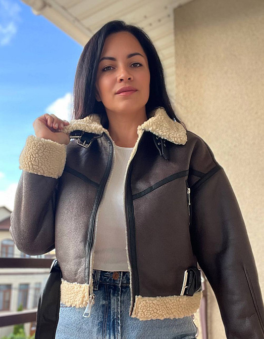 Дублянка жіноча Aftf Basic 265 коротка ремінь блискавка з хутром екошкіра коричнева, коричневий, S Київ - фото 6