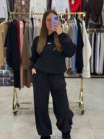 Женский теплый прогулочный костюм двойка: кофта и штаны турецкий флис Черный, 42/44 Одесса