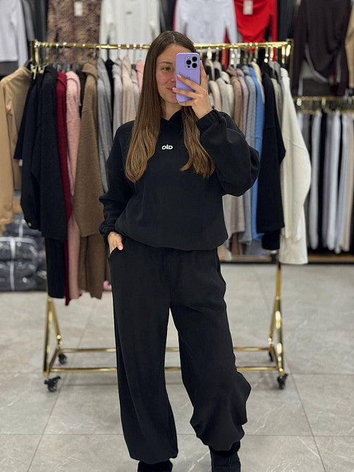 Женский теплый прогулочный костюм двойка: кофта и штаны турецкий флис Черный, 42/44 Одесса - изображение 2