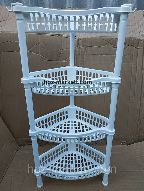 Кутова етажерка біла пластикова для ванни та кухні 4 яруси Харків - фото 2