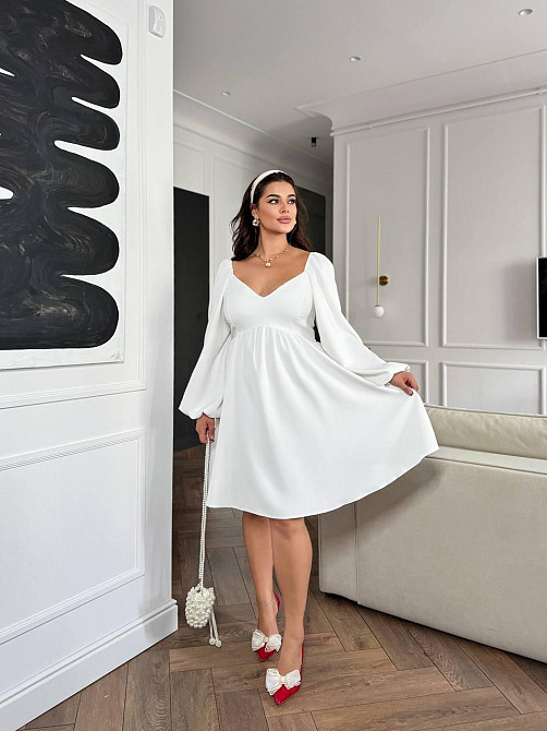 Женское романтическое платье батал с декольте плотная костюмка Белый, 54/56 Одесса - изображение 5