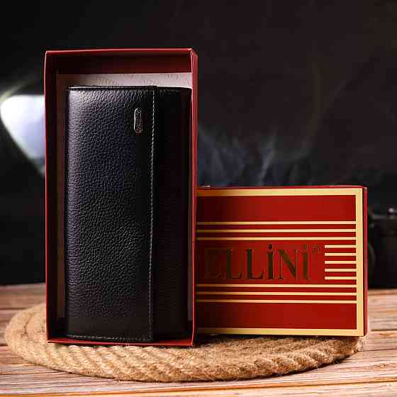 Жіночий місткий гаманець з натуральної зернистої шкіри Чорний (CANPELLINI) Київ