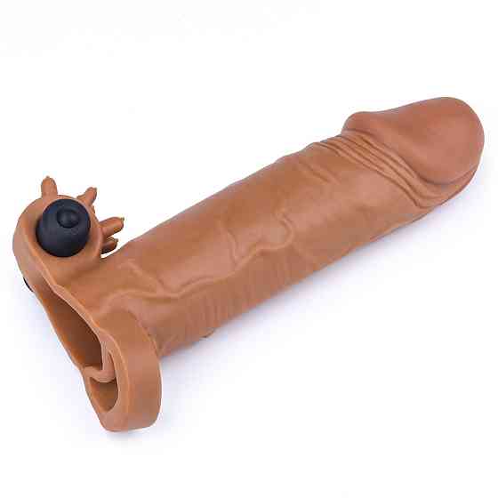 Насадка на член - Pleasure X-Tender Vibrating Penis Sleeve Add 2" Brown Sex Aura Київ