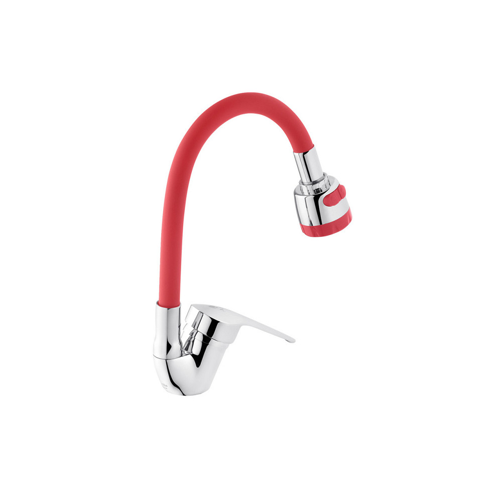 Смеситель для кухни Agua Sevilla гибкий излив - C039ROJ хром/красный Киев - изображение 2