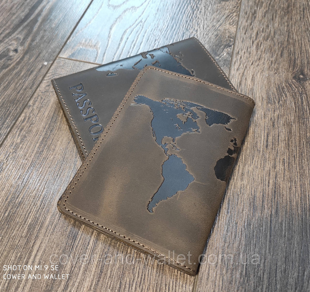 Обложка на паспорт из натуральной кожи карта мира ST Leather (crazy horse) Киев - изображение 4
