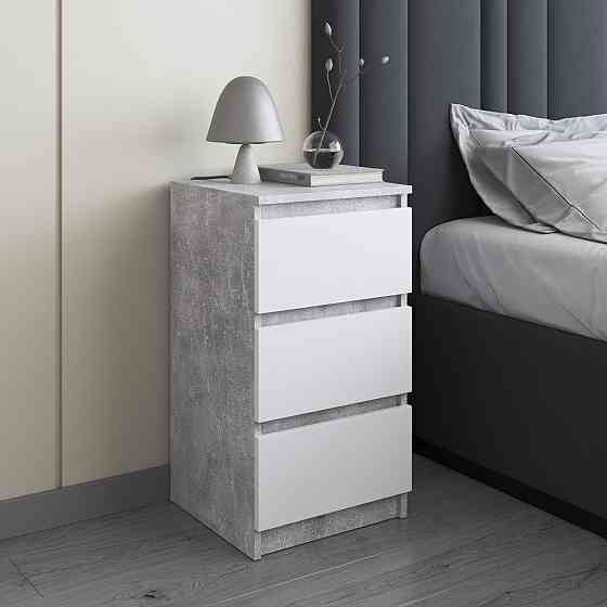 Тумба прикроватная VAYS, в спальню, современная, 3 ящика, без ручек R-30 Бетон-Белый фасад Львов