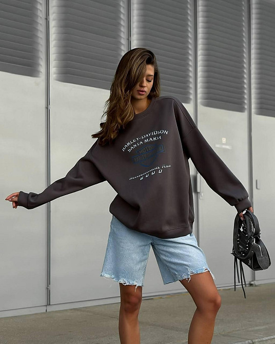 Женский теплый оверсайз свитшот с накатом трехнитка на флисе Графит Одесса - изображение 2