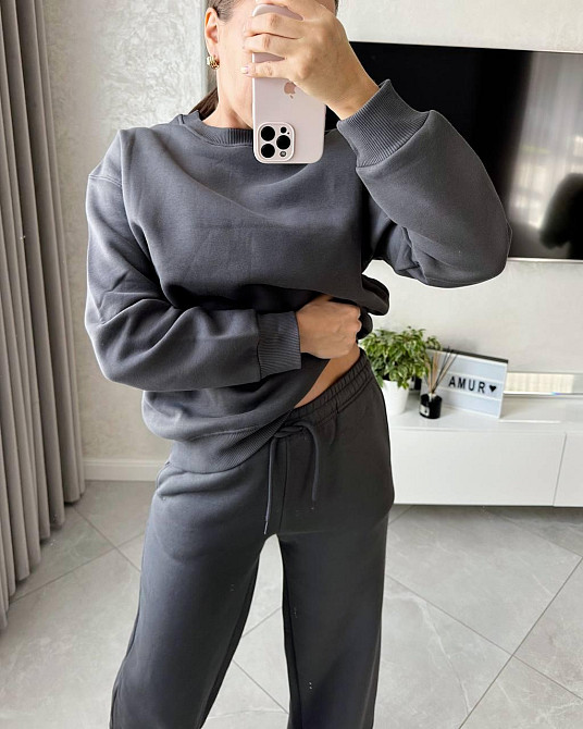 Жіночий прогулянковий костюм: світшот і штани турецька тринитка Сірий, 44 Одеса - фото 3