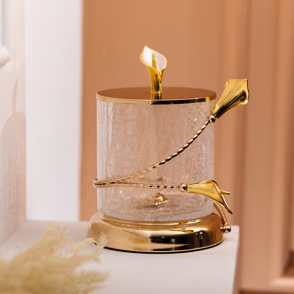 OYE ARTWARE Цукерниця скляна 14×20 см з квітковим металевим декором цукерниця з кришкою HP-7-7 Київ - фото 4