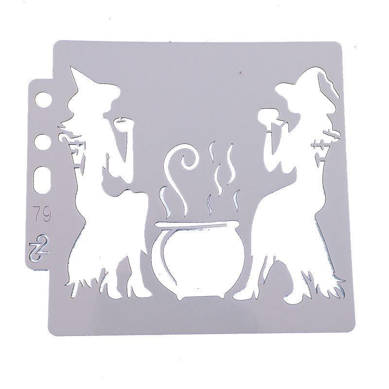 Трафарет для Хэллоуин Ведьмы с казанком 13 на 13 см серый Киев - изображение 2