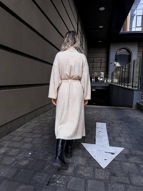 Жіночий теплий довгий кардиган на запах щільна альпака Беж Одеса - фото 8