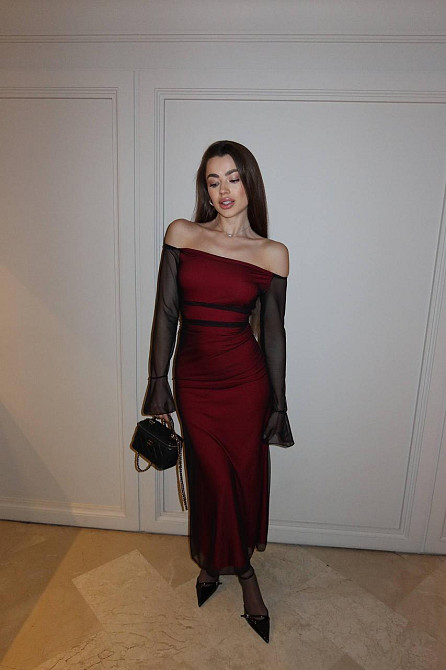 Жіноча приталена максі сукня віскоза + сітка Червоний, 44/46 Одеса - фото 1