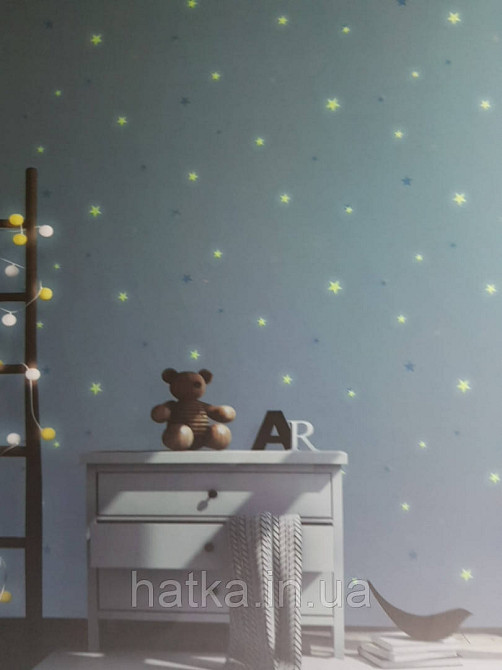 Метрові вінілові шпалери на флізеліні AdaWall Ada Kids дитячі зірки небо сині білі на блакитному Київ - фото 2