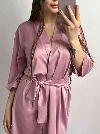 Халат жіночий шовковий під пояс Темно-рожевий XL Харків