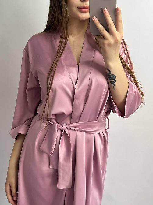 Халат женский шелковый под пояс Темно-розовый XL Харьков - изображение 3