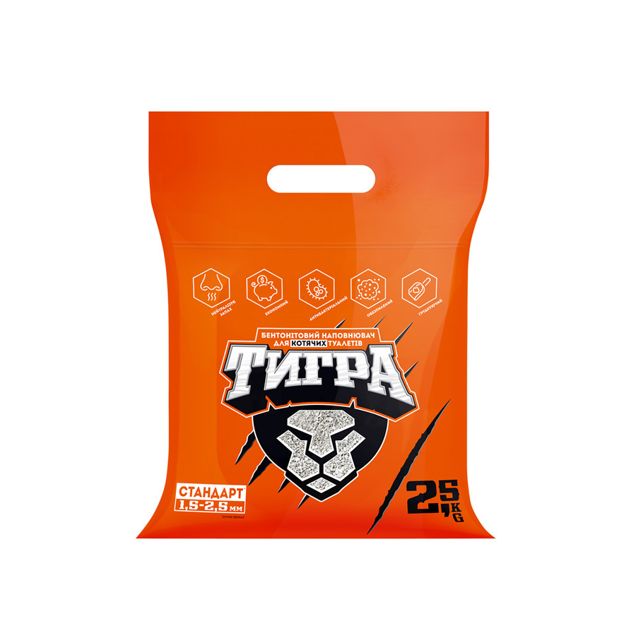Натуральний бентонітовий наповнювач для котячих туалетів Тигра, 2,5 кг, гранула стандарт 1,5-2, Коломыя - изображение 1