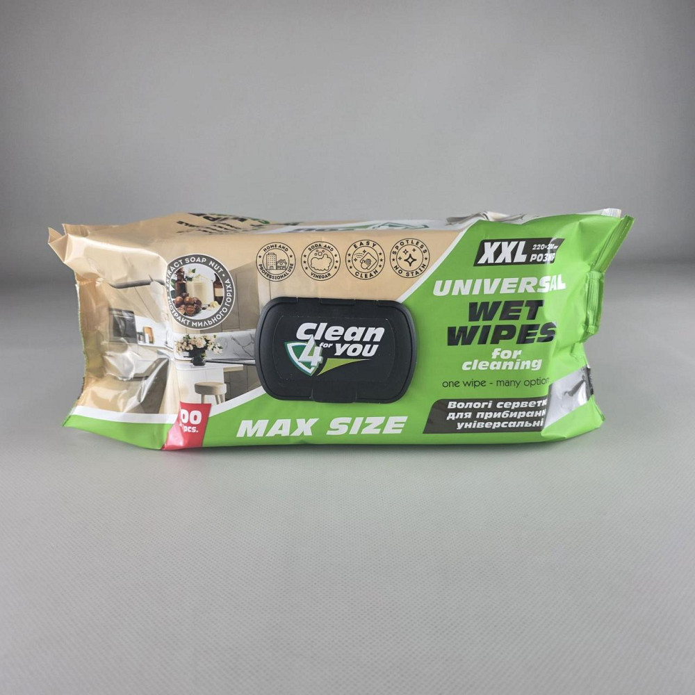 Влажная салфетка 100 шт с клапаном для уборки Clean4you с содой и уксусом (с экстр. мыльного ореха) (1 пачка) Харьков - изображение 1
