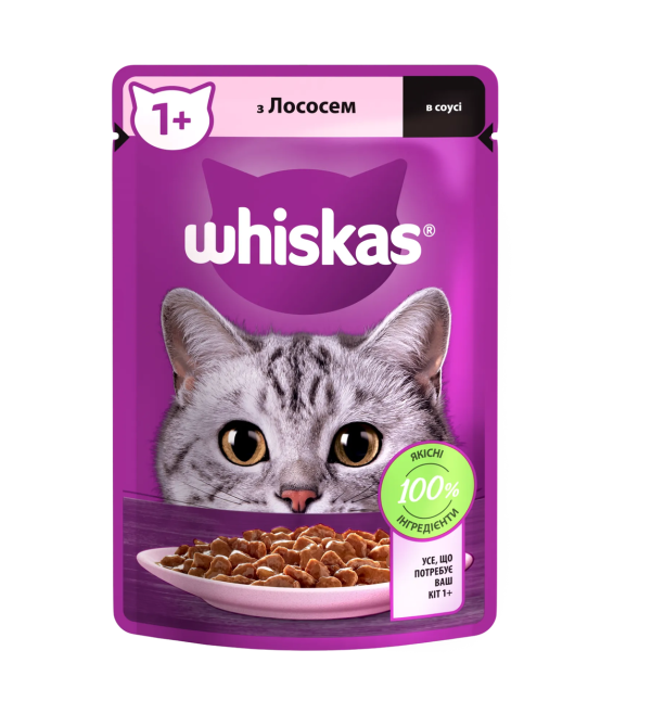 Вологий корм Whiskas (Віскас) з лососем в соусі для дорослих кішок 85 г Вінниця - фото 1