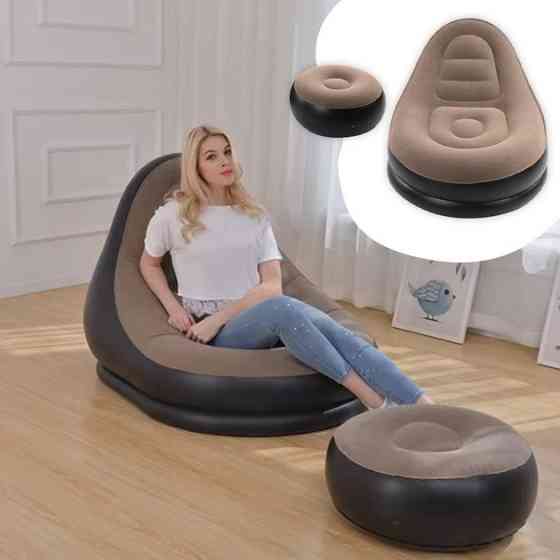 Надувное кресло с пуфом для отдыха AIR SOFA велюровое SM-27 Львов