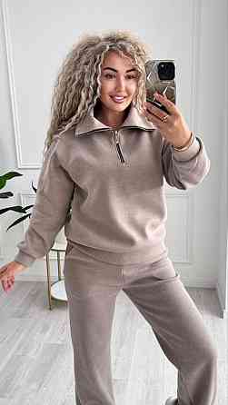 Жіночий стильний і теплий в'язаний костюм осінь-зима на трикотажній основі. Капучино, 50/52 Одеса