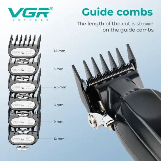 Аккумуляторная машинка для стрижки VGR V-662 GREEN, 7000 RPM, 6 насадок, LED дисплей Коломыя