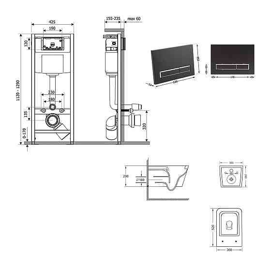Готове рішення Qtap для ванної кімнати: підвісний унітаз Crow Ultra Quiet 520×360×290 + комплект інсталяції Nest 4 в 1 (лінійна Київ