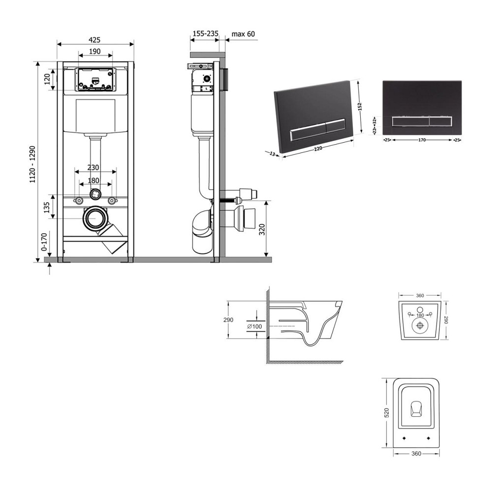 Готове рішення Qtap для ванної кімнати: підвісний унітаз Crow Ultra Quiet 520×360×290 + комплект інсталяції Nest 4 в 1 (лінійна Київ - фото 2