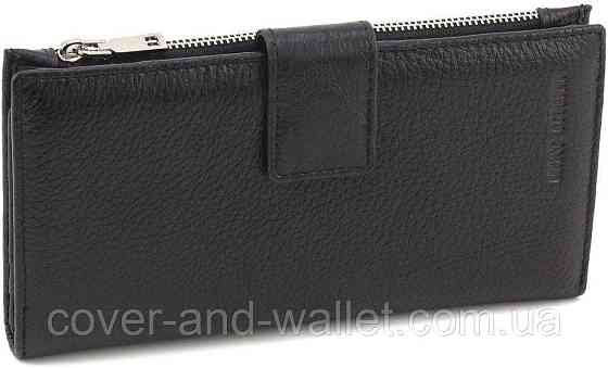 Чорний шкіряний гаманець купюрник з хлястиком на магніті на багато карток Marco Coverna Київ