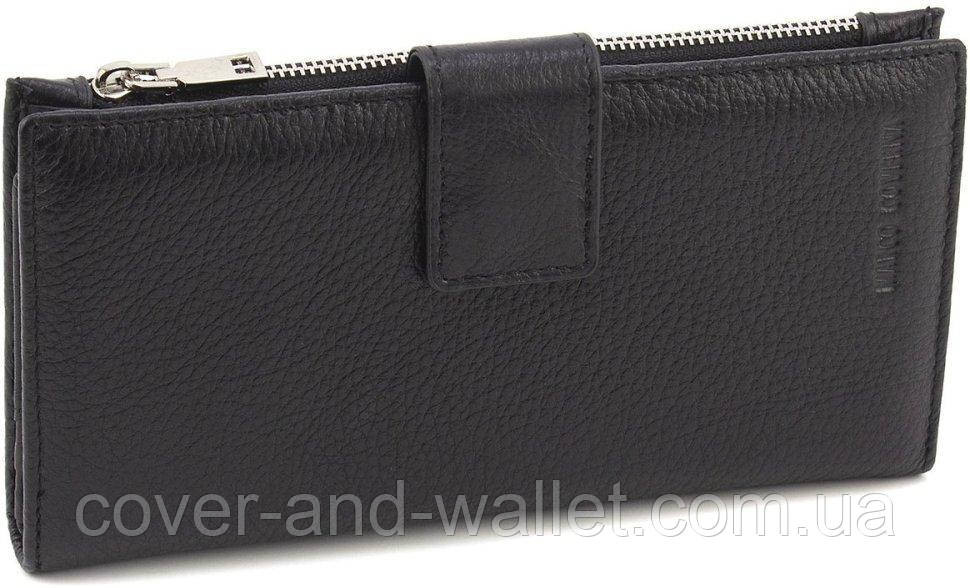 Чорний шкіряний гаманець купюрник з хлястиком на магніті на багато карток Marco Coverna Київ - фото 2