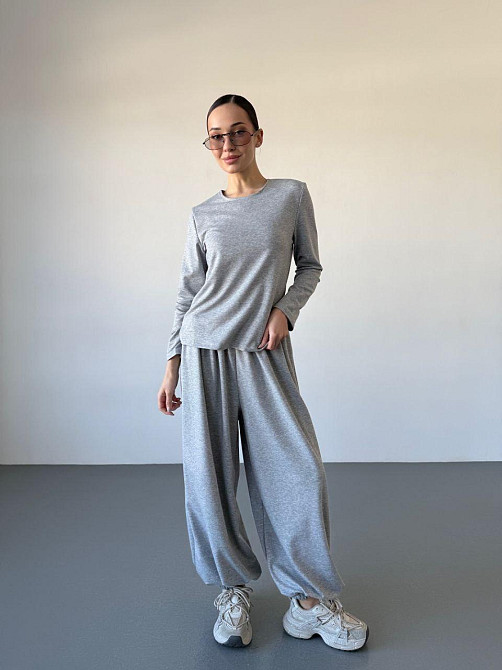 Женский повседневный прогулочный костюм двойка: кофта и брюки турецкая двунить Светло-серый, 42/44 Одесса - изображение 3