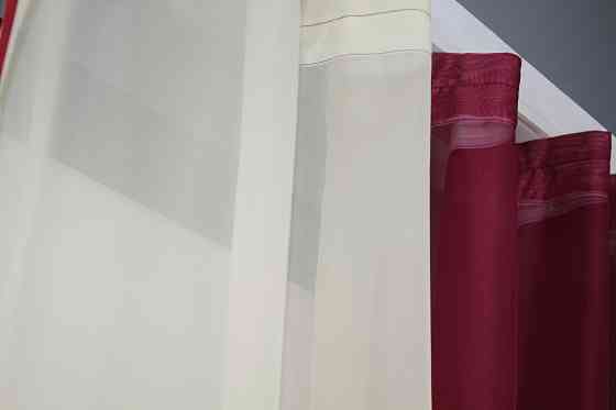 Кухонные шторы VR-Textil № 017к комбинированные с подвязками бордовый с бежевым 265х170 см (50-564) Киев