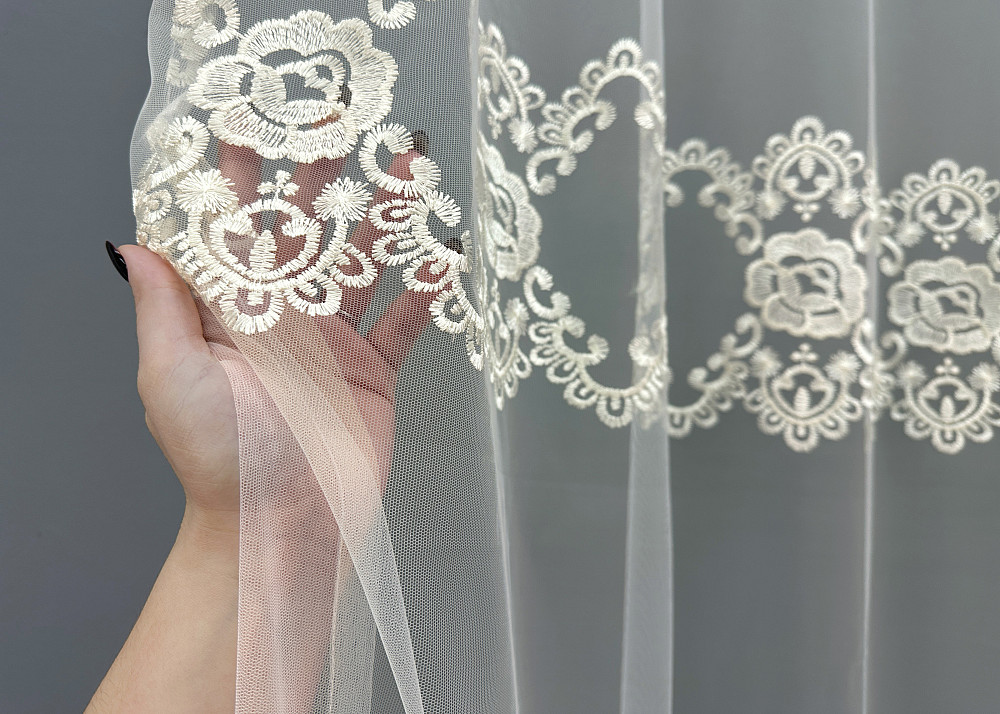 Тюль VR-Textil 1849т Фатин с вышивкой Кремовый 300х270 см (40-209) Киев - изображение 4