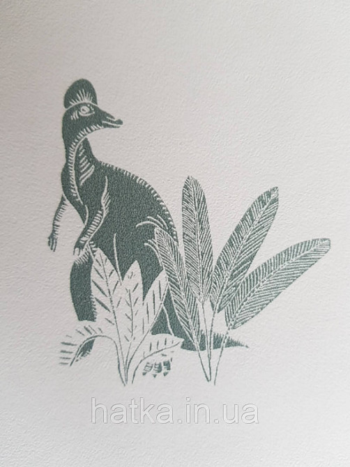 Обои флизелиновые детские  Caselio Our Planet животные динозавры пальмы папоротник серые на белом фоне Киев - изображение 3
