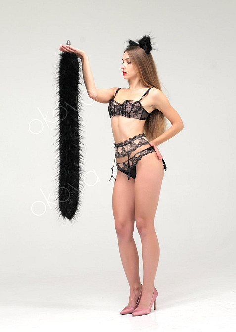 Анальный меховой хвост без пробки, Черный, OKOVA 100 см. Sex Aura Киев - изображение 3