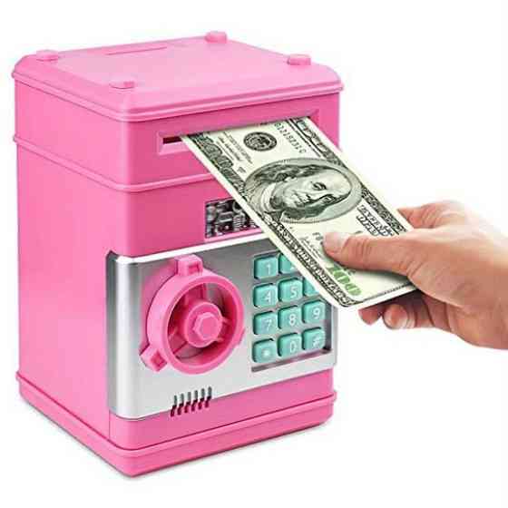 Электронная копилка сейф банкомат для детей с PIN-кодом, автоматический прием банкнот и монет Pink PW-90 Львів
