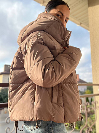 Куртка женская Lady Yep 9068 оверсайз укороченная надпись впереди с капюшоном one size, капучино, one size Киев - изображение 15