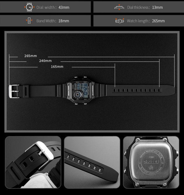 Мужские спортивные наручные часы Skmei 1299 Черный Киев - изображение 5