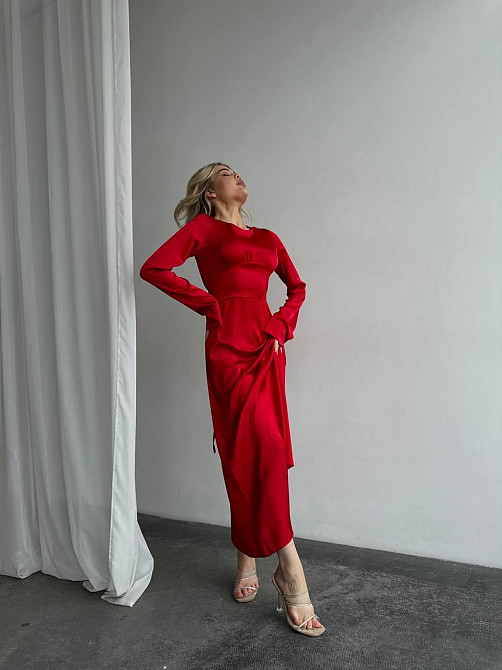 Жіноче ошатне плаття зі шнурівкою на спинці шовк Армані Червоний, 46/48 Одеса - фото 5