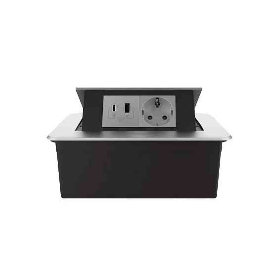 Меблева розетка LIVOLO срібна, вбудована у стільницю, з USB-A і USB Type-C 36 Вт, висувна, з заземленням, плавне відкриття, алюміній (VL-SHS012-TC-UA. Коломия