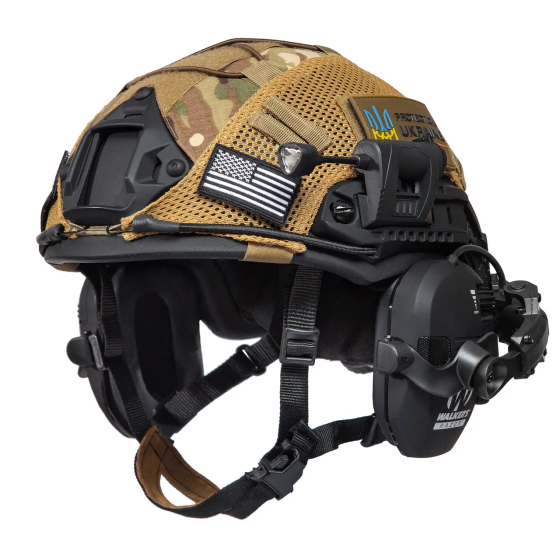 Тактичний шолом Fast Helmet NIJ IIIA + навушники Walkers Razor Slim + чебурашки + ліхтарик + кавер (S) Вінниця