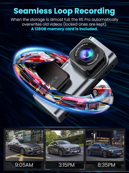 Видеорегистратор ALLTOTIVE R5 Pro 4K + 2.5K, 2 камеры, Wi-Fi 5 ГГц, GPS, карта 128 ГБ, IPS 3,16″, WDR Киев - изображение 7