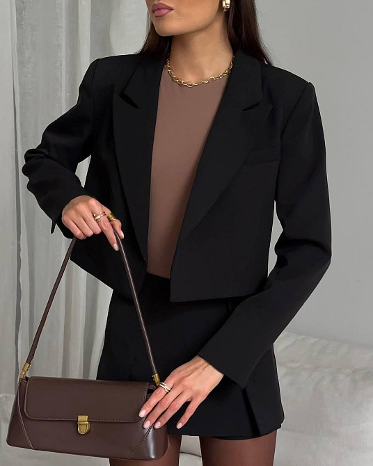 Женский стильный базовый костюм: пиджак на подкладке + юбка-шорты костюмка 44/46 Одесса - изображение 2