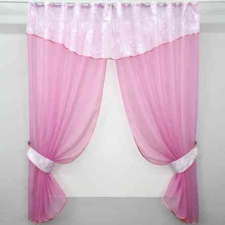 Кухонные шторы VR-Textil № 084к с ламбрекеном и подвязками розовый с белым 280х170 см (52-0637) Киев