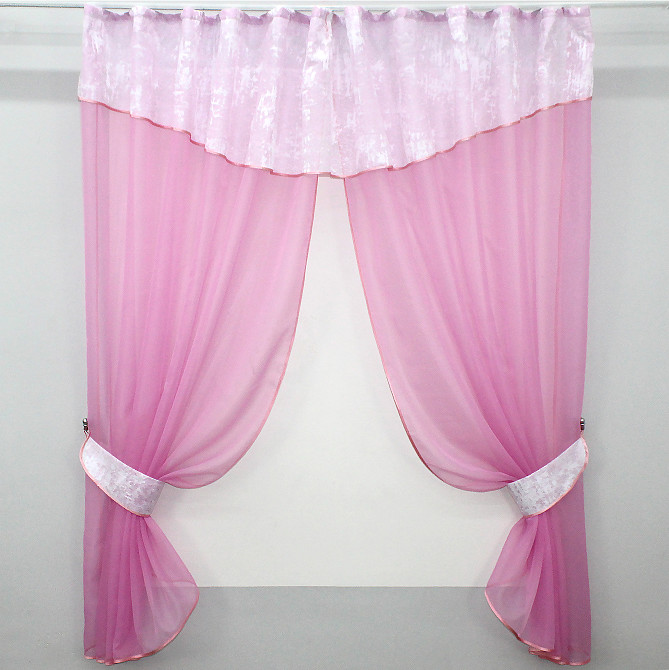 Кухонные шторы VR-Textil № 084к с ламбрекеном и подвязками розовый с белым 280х170 см (52-0637) Киев - изображение 1