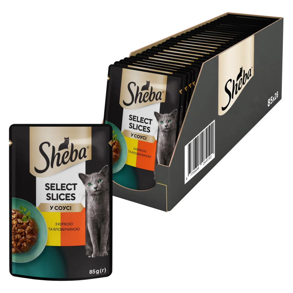 Вологий корм Sheba (Шеба) cig POU для дорослих котів з куркою та яловичиною в соусі 85 г (блок 28 шт) Вінниця - фото 1
