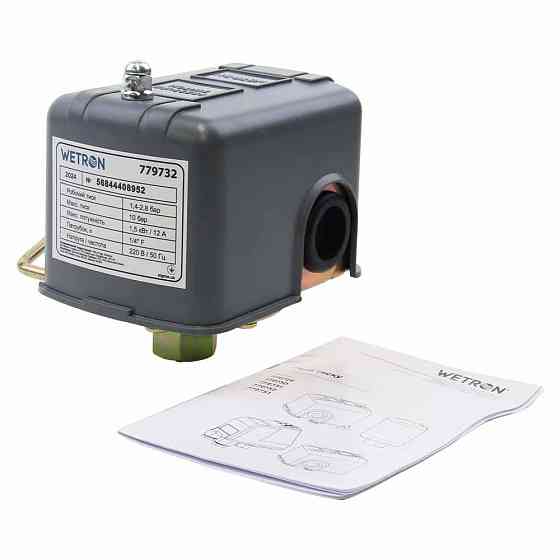 Реле давления сухого хода 1.5кВт 1.4-2.8 бар прямой угол (гайка) WETRON (779732) Ровно