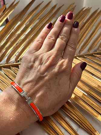 Роскошный браслет Hermes жесткий | оранжевая эмаль | напыление серебро 925 |  размер 16-17 Одесса