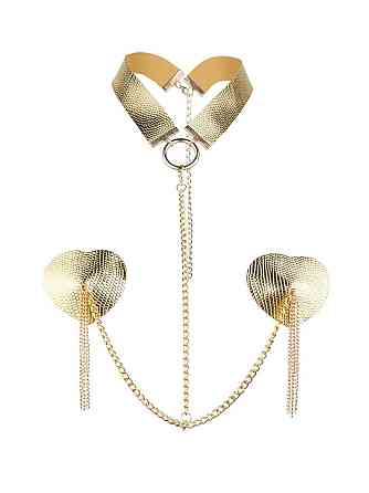 Пестис-сердечка з пензликами та чокером JSY Nipple Sticker RT236114 Golden Sex Aura Київ