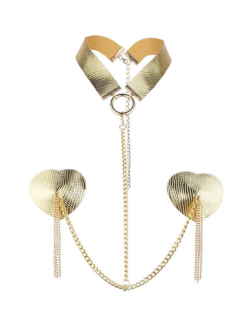 Пестис-сердечки с кисточками и чокером JSY Nipple Sticker RT236114 Golden Sex Aura Киев - изображение 1